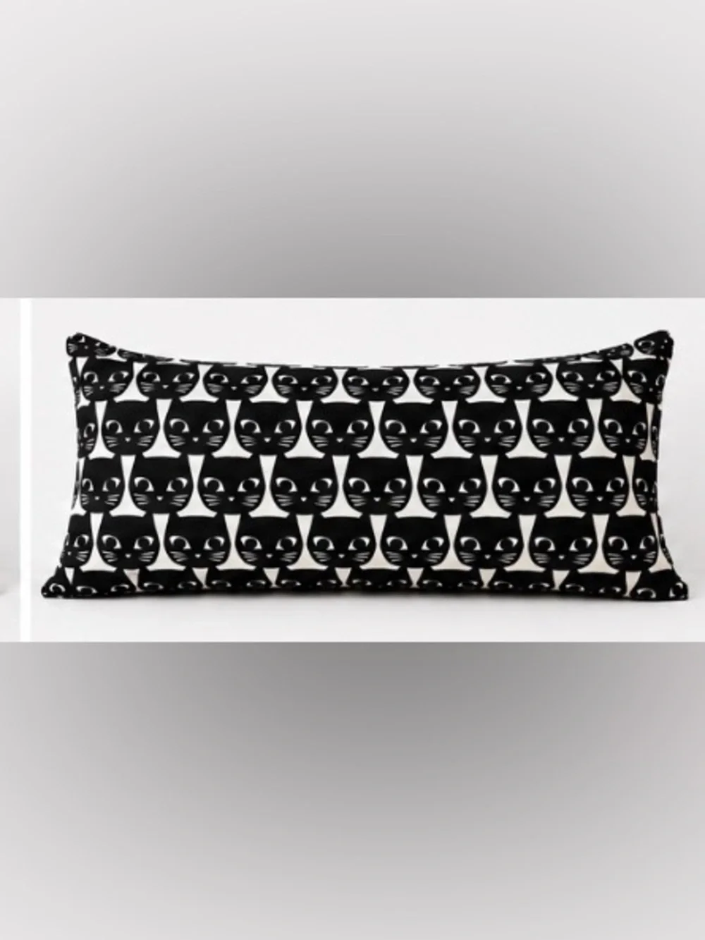 Vintage IKEA MATTRAM Black White Cat Print Lumbar Throw Pillow Rare